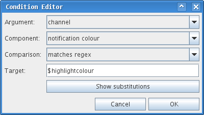 Condition editor with substitutions button