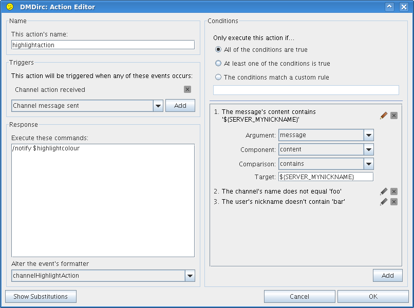 DMDirc 0.6 Actions Editor