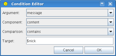 Editing an action: conditions