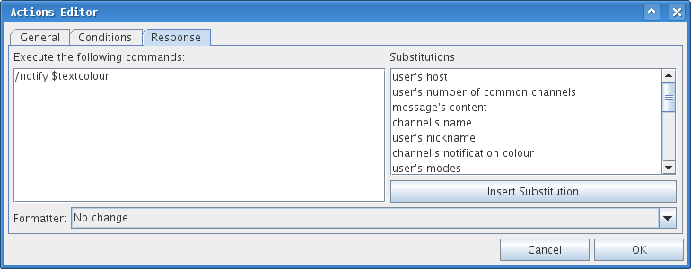 Response panel with substitutions list