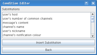 Condition editor with substitutions list